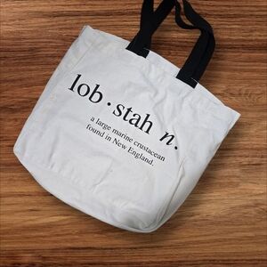Lobstah New England Off White Tote Bag with Black Handles